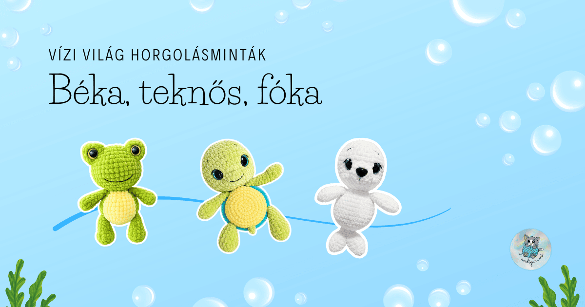 Vízi világ: béka, teknős és fóka horgolásminta