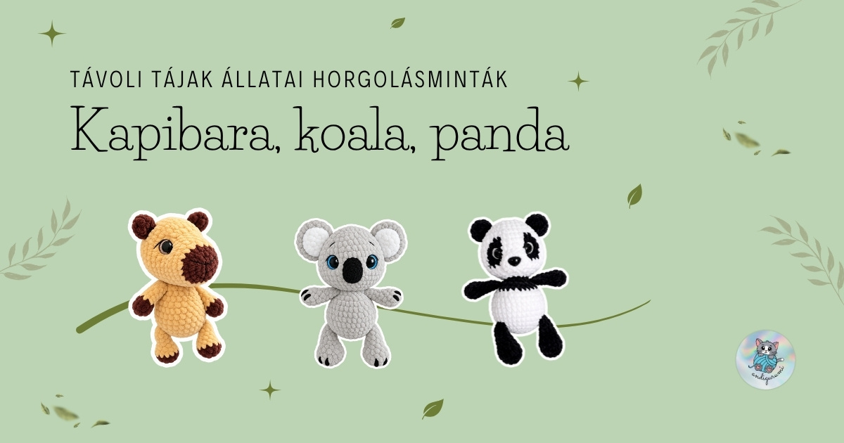 Távoli tájak állatai: kapibara, koala és panda horgolásminta